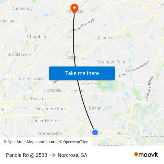 Panola Rd @ 2538 to Norcross, GA map
