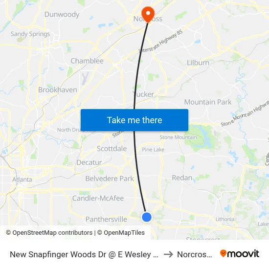 New Snapfinger Woods Dr @ E Wesley Chapel Way to Norcross, GA map