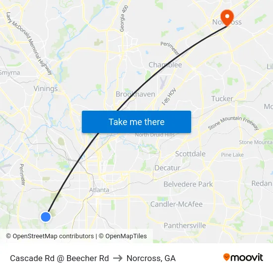 Cascade Rd @ Beecher Rd to Norcross, GA map