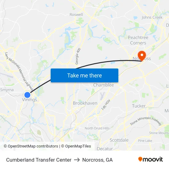 Cumberland Transfer Center to Norcross, GA map