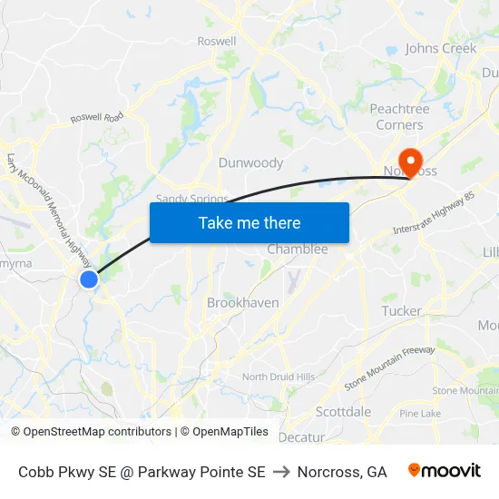 Cobb Pkwy SE @ Parkway Pointe SE to Norcross, GA map