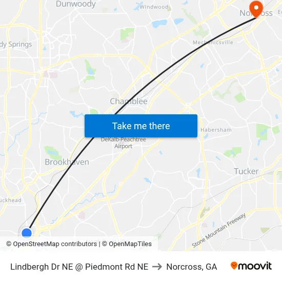 Lindbergh Dr NE @ Piedmont Rd NE to Norcross, GA map