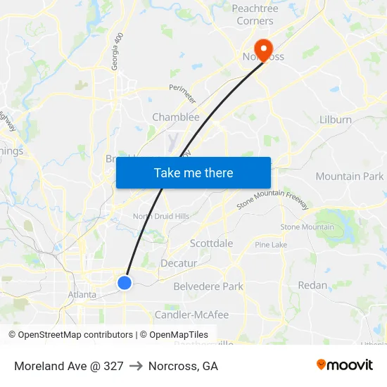 Moreland Ave @ 327 to Norcross, GA map