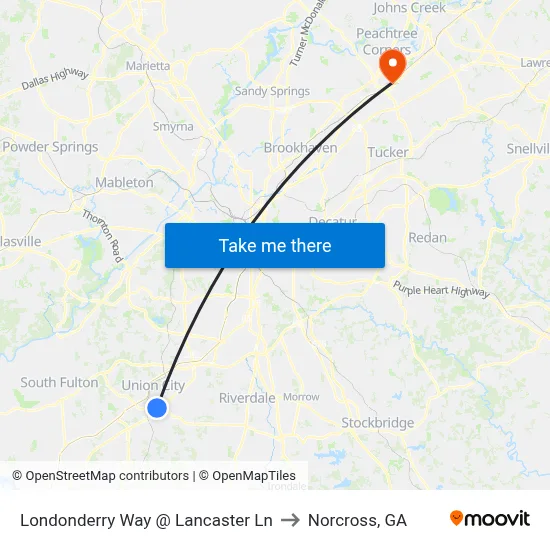 Londonderry Way @ Lancaster Ln to Norcross, GA map