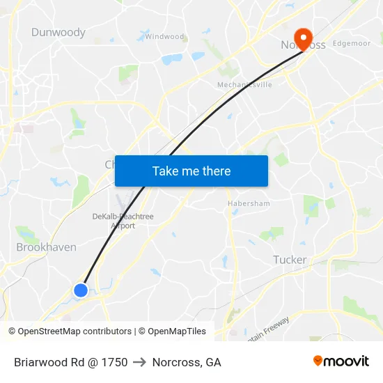 Briarwood Rd @ 1750 to Norcross, GA map