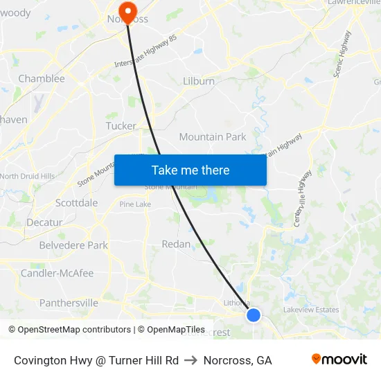 Covington Hwy @ Turner Hill Rd to Norcross, GA map