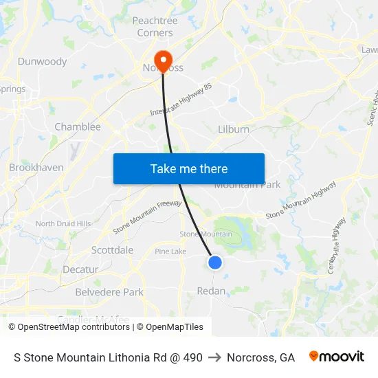 S Stone Mountain Lithonia Rd @ 490 to Norcross, GA map