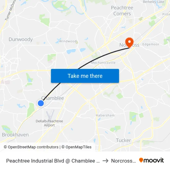 Peachtree Industrial Blvd @ Chamblee Tucker Rd to Norcross, GA map