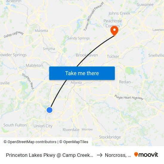 Princeton Lakes Pkwy @ Camp Creek Pkwy to Norcross, GA map