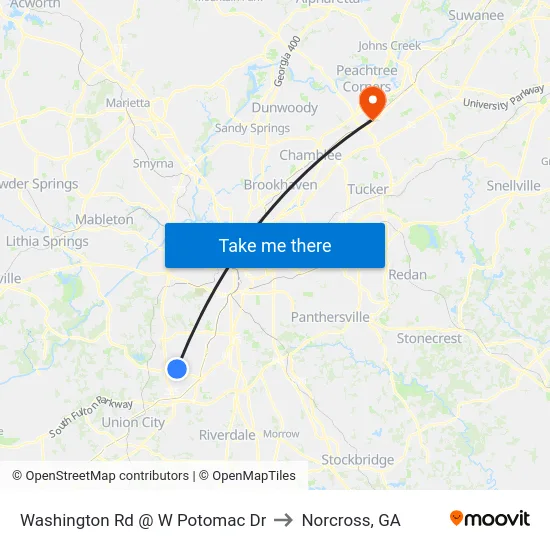 Washington Rd @ W Potomac Dr to Norcross, GA map