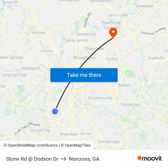 Stone Rd @ Dodson Dr to Norcross, GA map