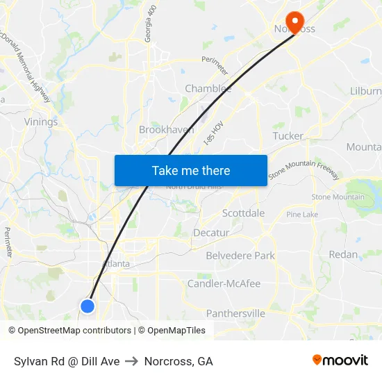 Sylvan Rd @ Dill Ave to Norcross, GA map