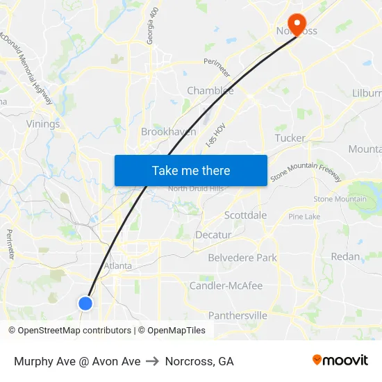 Murphy Ave @ Avon Ave to Norcross, GA map