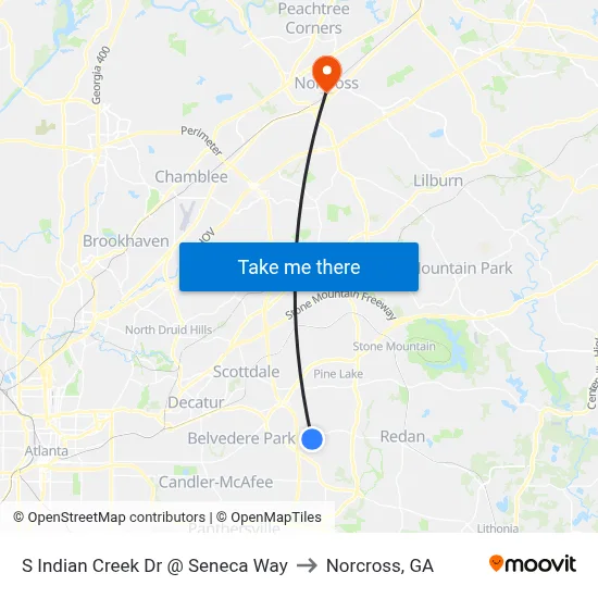 S Indian Creek Dr @ Seneca Way to Norcross, GA map