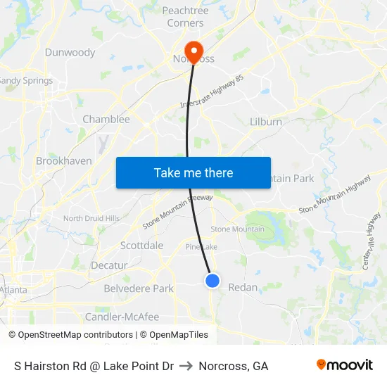S Hairston Rd @ Lake Point Dr to Norcross, GA map