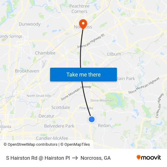 S Hairston Rd @ Hairston Pl to Norcross, GA map