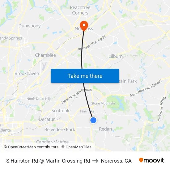 S Hairston Rd @ Martin Crossing Rd to Norcross, GA map