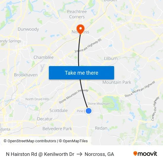 N Hairston Rd @ Kenilworth Dr to Norcross, GA map
