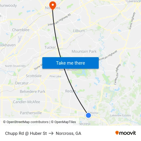Chupp Rd @ Huber St to Norcross, GA map