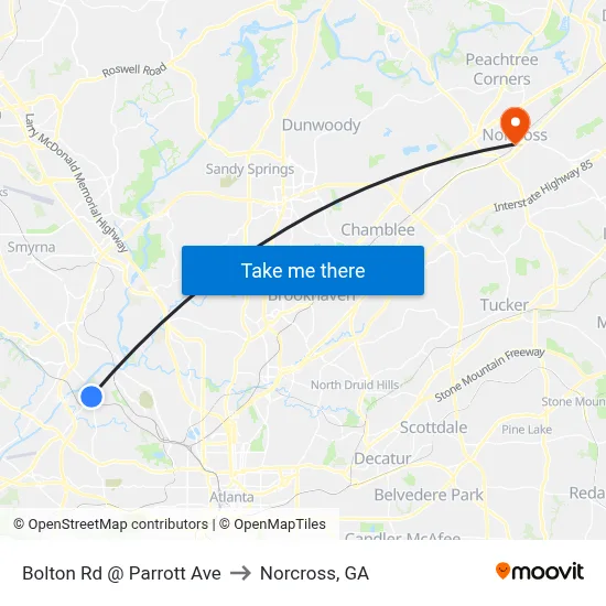 Bolton Rd @ Parrott Ave to Norcross, GA map