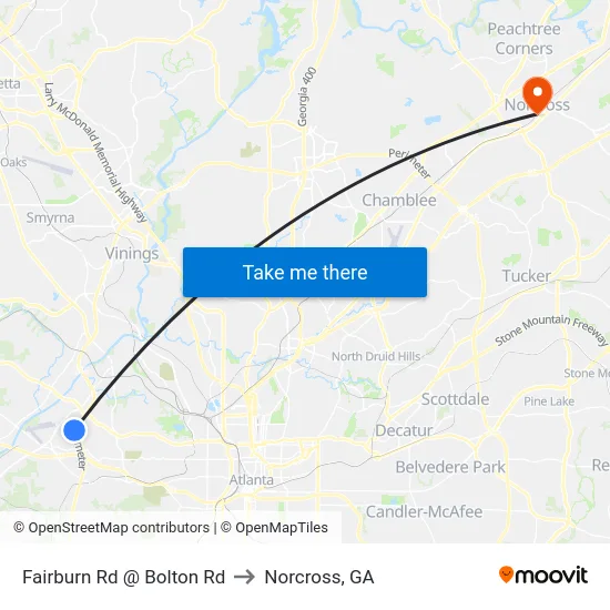 Fairburn Rd @ Bolton Rd to Norcross, GA map