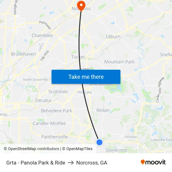 Grta - Panola Park & Ride to Norcross, GA map