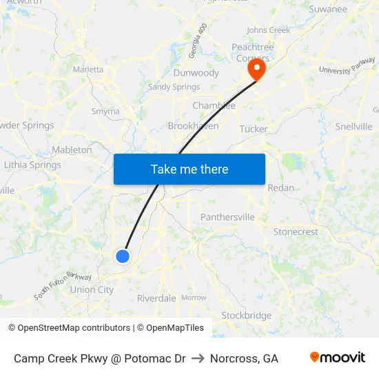 Camp Creek Pkwy @ Potomac Dr to Norcross, GA map
