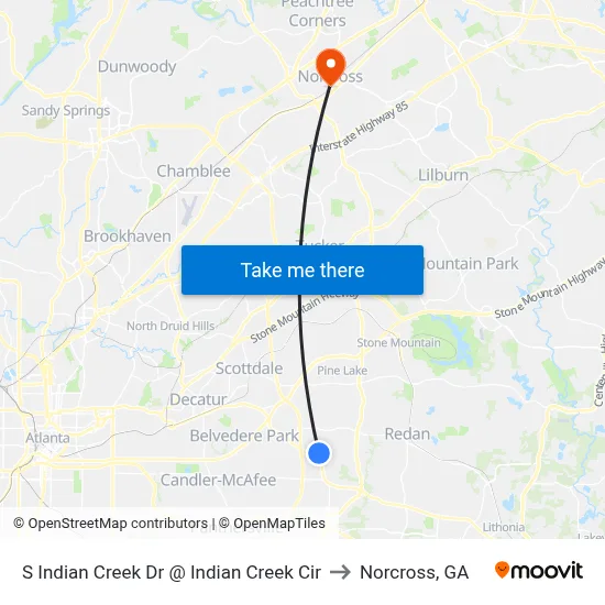 S Indian Creek Dr @ Indian Creek Cir to Norcross, GA map