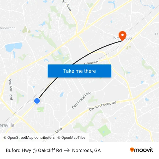Buford Hwy @ Oakcliff Rd to Norcross, GA map