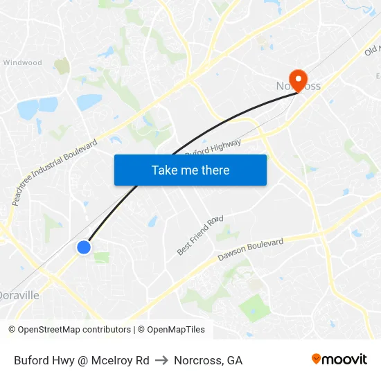 Buford Hwy @ Mcelroy Rd to Norcross, GA map