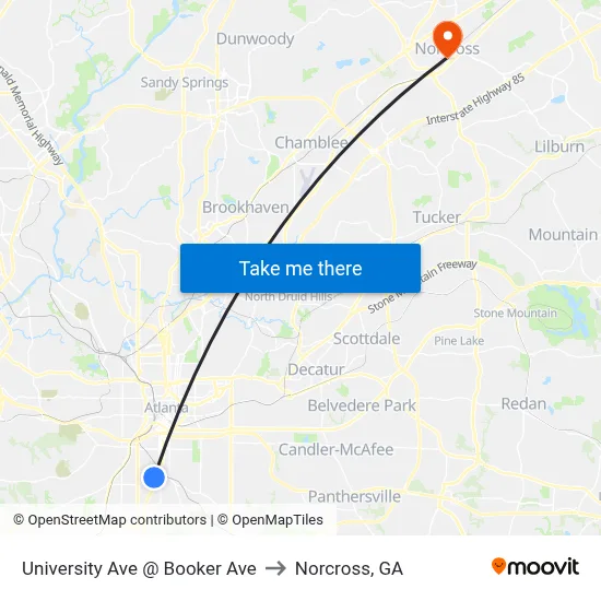 University Ave @ Booker Ave to Norcross, GA map
