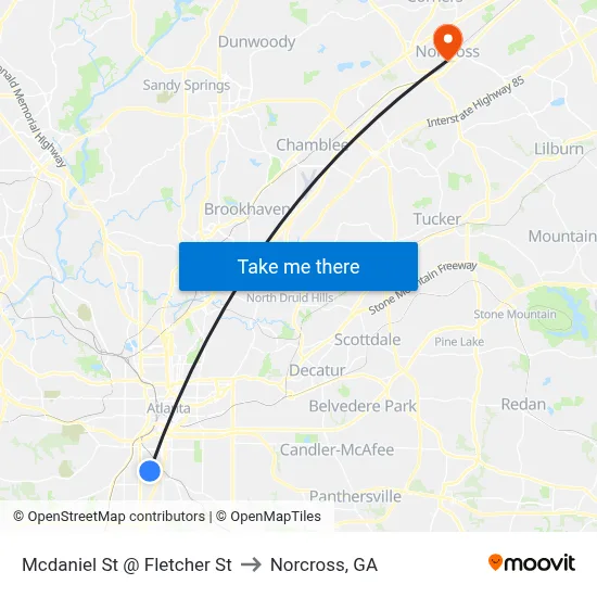 Mcdaniel St @ Fletcher St to Norcross, GA map