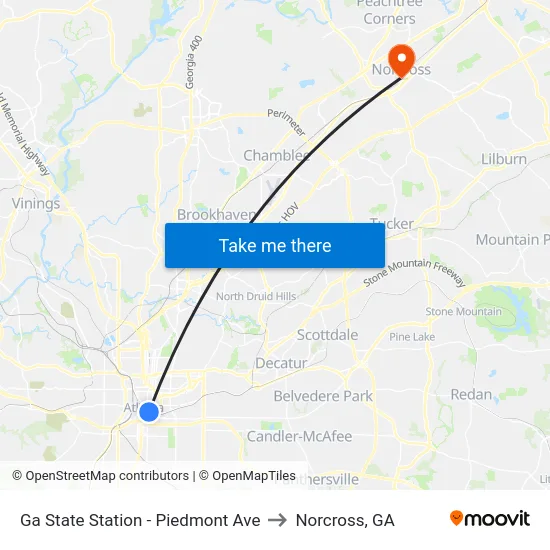 Ga State Station - Piedmont Ave to Norcross, GA map