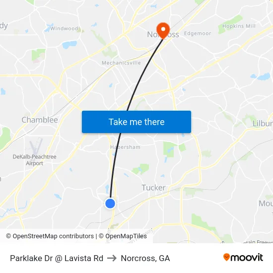 Parklake Dr @ Lavista Rd to Norcross, GA map