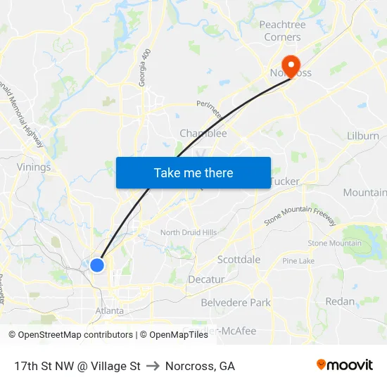 17th St NW @ Village St to Norcross, GA map