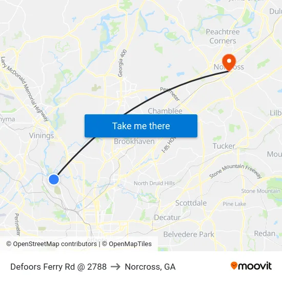 Defoors Ferry Rd @ 2788 to Norcross, GA map
