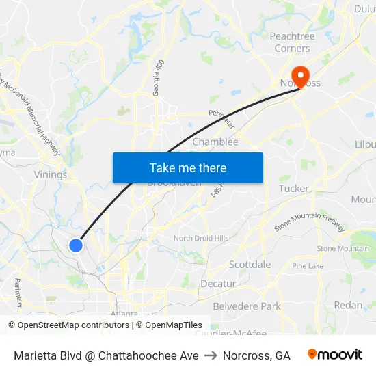 Marietta Blvd @ Chattahoochee Ave to Norcross, GA map