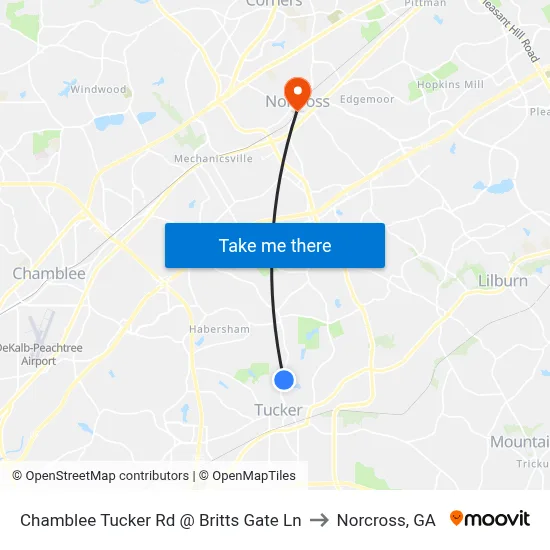 Chamblee Tucker Rd @ Britts Gate Ln to Norcross, GA map