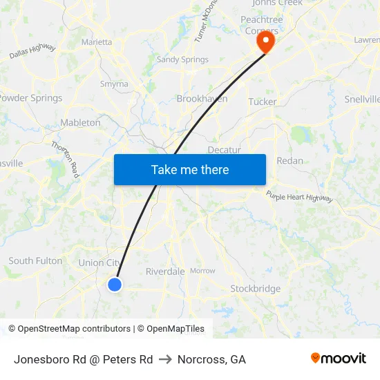 Jonesboro Rd @ Peters Rd to Norcross, GA map