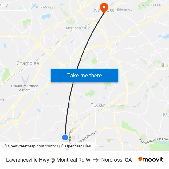 Lawrenceville Hwy @ Montreal Rd W to Norcross, GA map