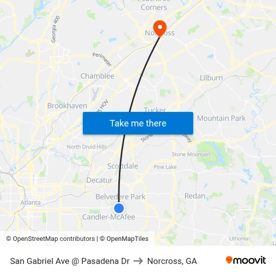 San Gabriel Ave @ Pasadena Dr to Norcross, GA map