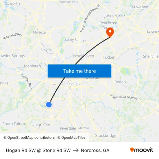 Hogan Rd SW @ Stone Rd SW to Norcross, GA map