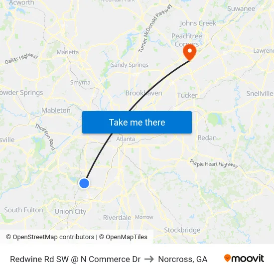 Redwine Rd SW @ N Commerce Dr to Norcross, GA map