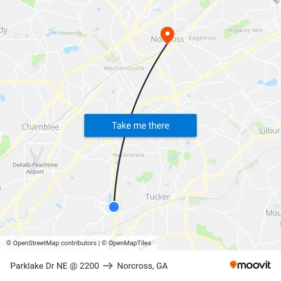 Parklake Dr NE @ 2200 to Norcross, GA map