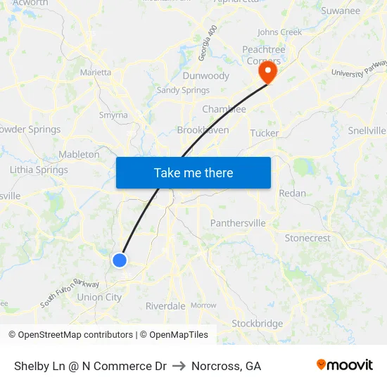 Shelby Ln @ N Commerce Dr to Norcross, GA map