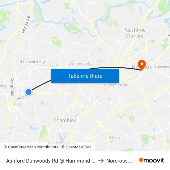 Ashford Dunwoody Rd @ Hammond Dr to Norcross, GA map