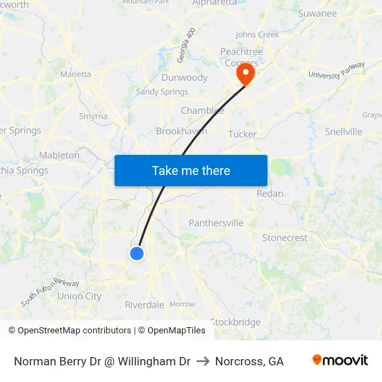 Norman Berry Dr @ Willingham Dr to Norcross, GA map