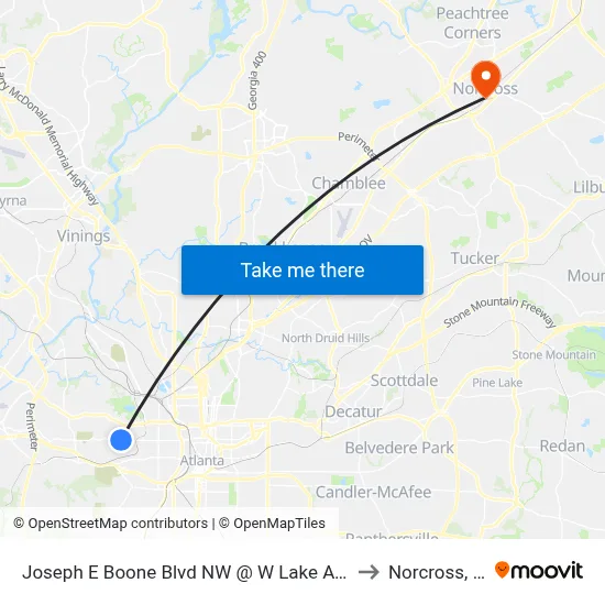 Joseph E Boone Blvd NW @ W Lake Ave NW to Norcross, GA map