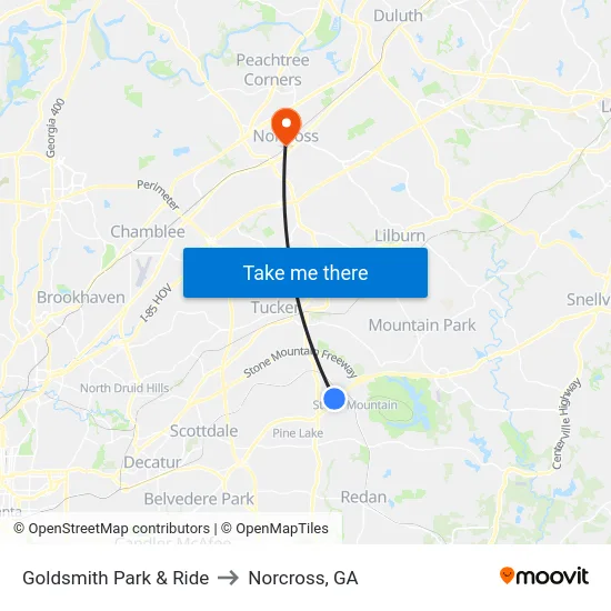 Goldsmith Park & Ride to Norcross, GA map