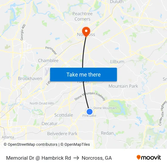 Memorial Dr @ Hambrick Rd to Norcross, GA map